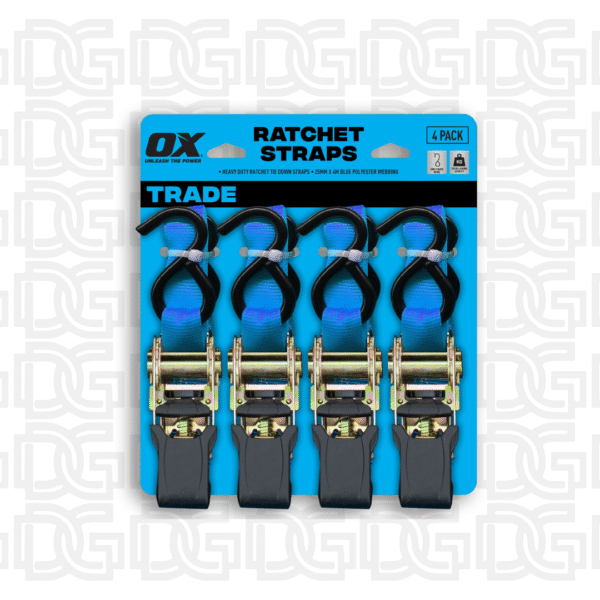 OX Trade Ratchet Tie Downs - 25mm Wide 250kgLC